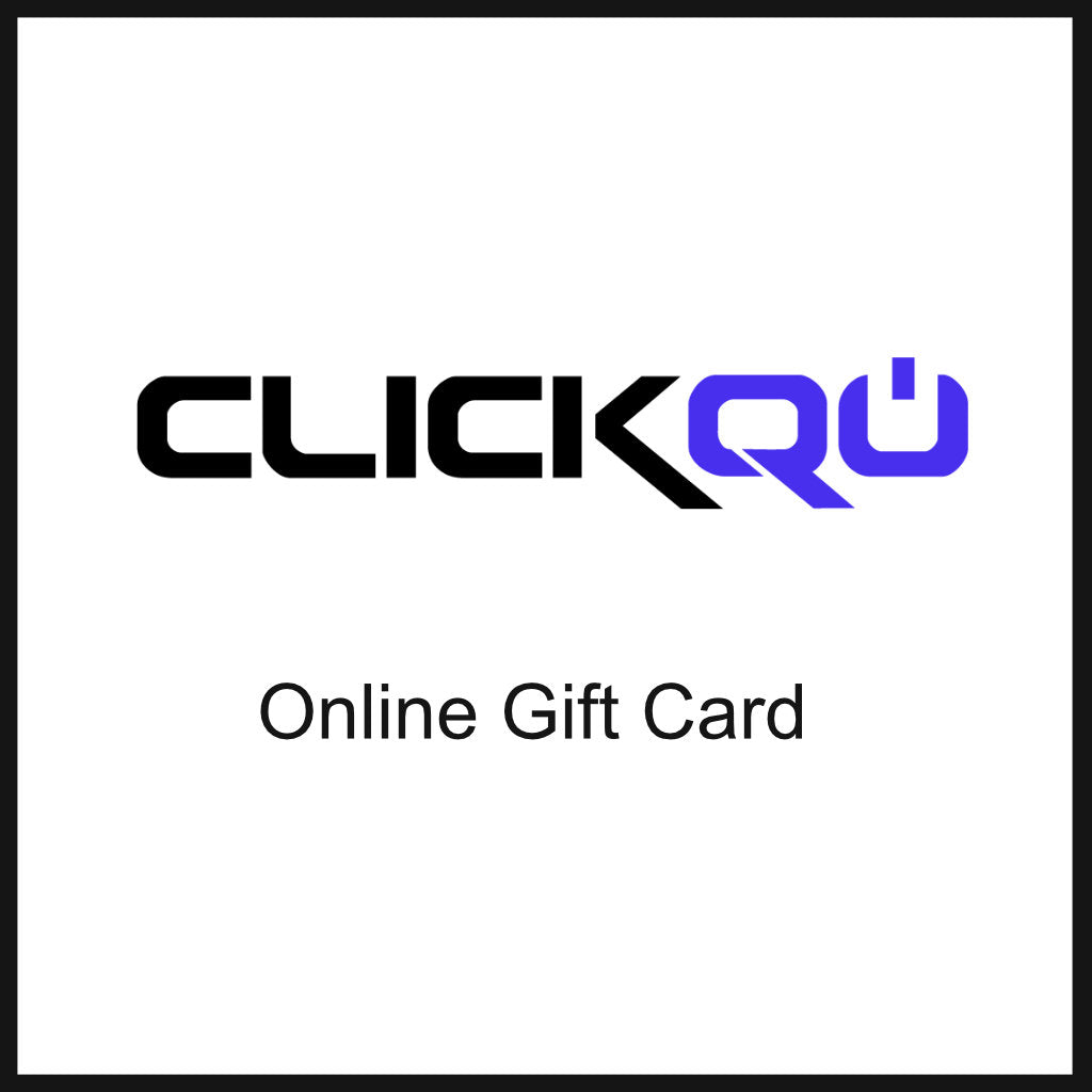 Clickqu logo with 'Online Gift Card' text on a white background