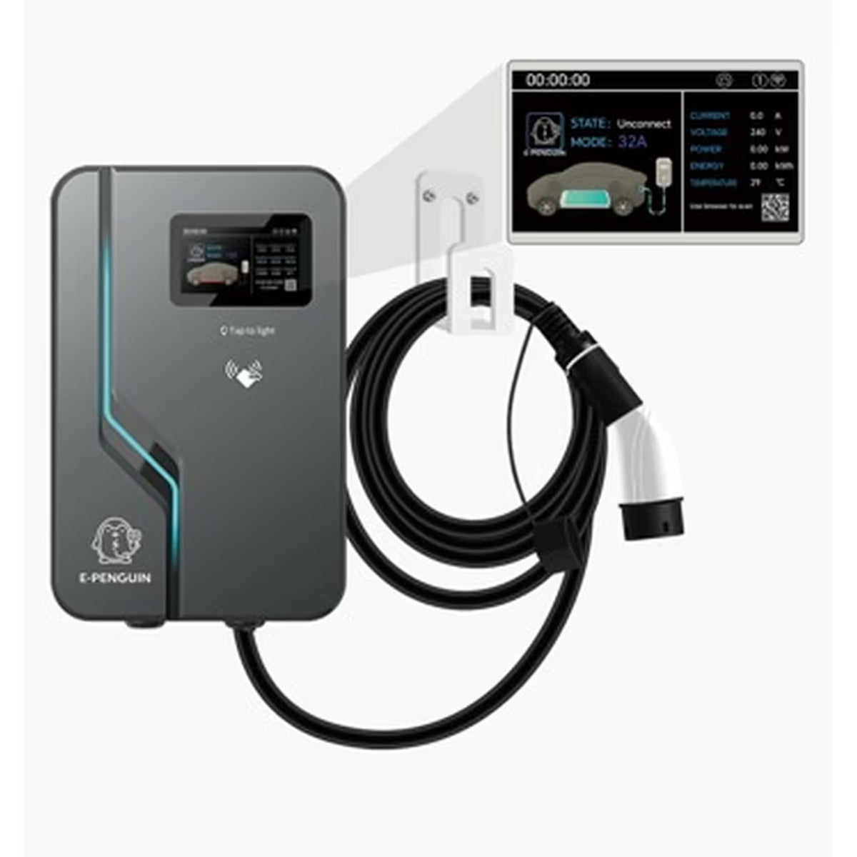 EV CHARGER AC 7-22KW WITH 5M CABLE (WHITE)